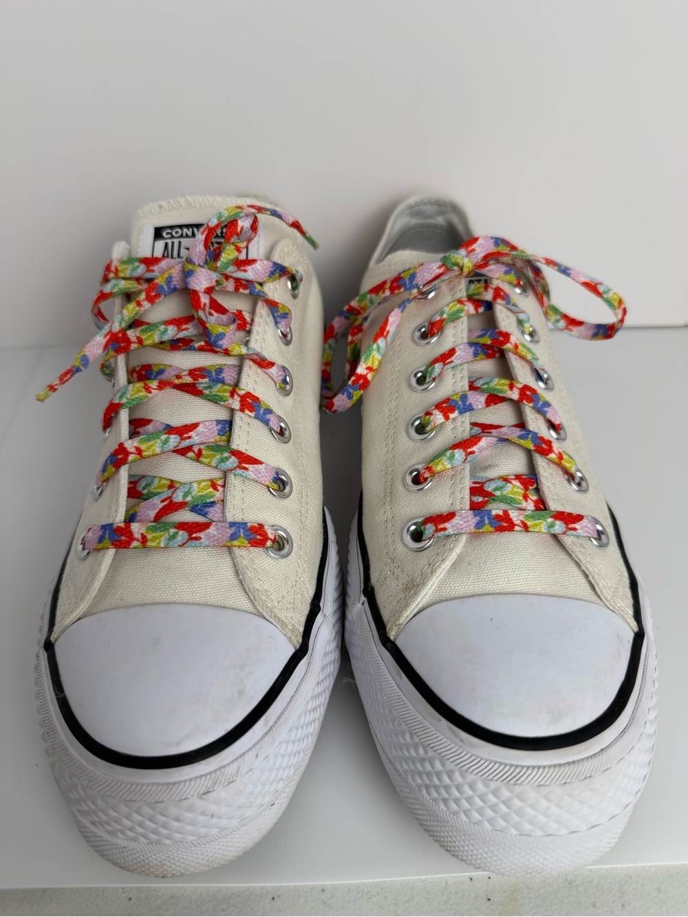 Converse All Star Lift Platform Low Top Sneakers Floral Laces Women’s 9
